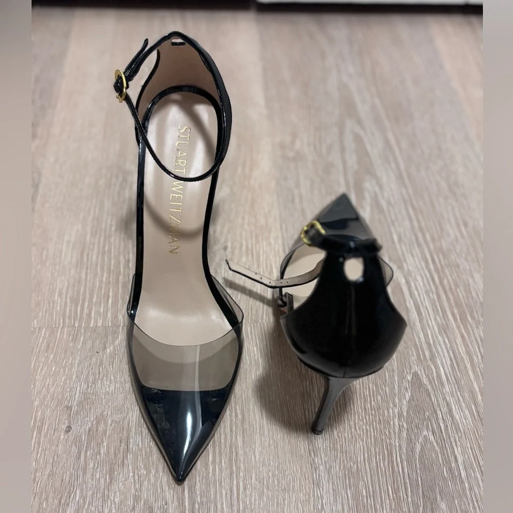 Stuart Weitzman PVC black leather ankle strap heel size 12. - Picture 10 of 14